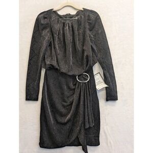 Betsy Adams Women's Black Metallic Party Dress Cocktail Rhinestone Belt Size 2‎
